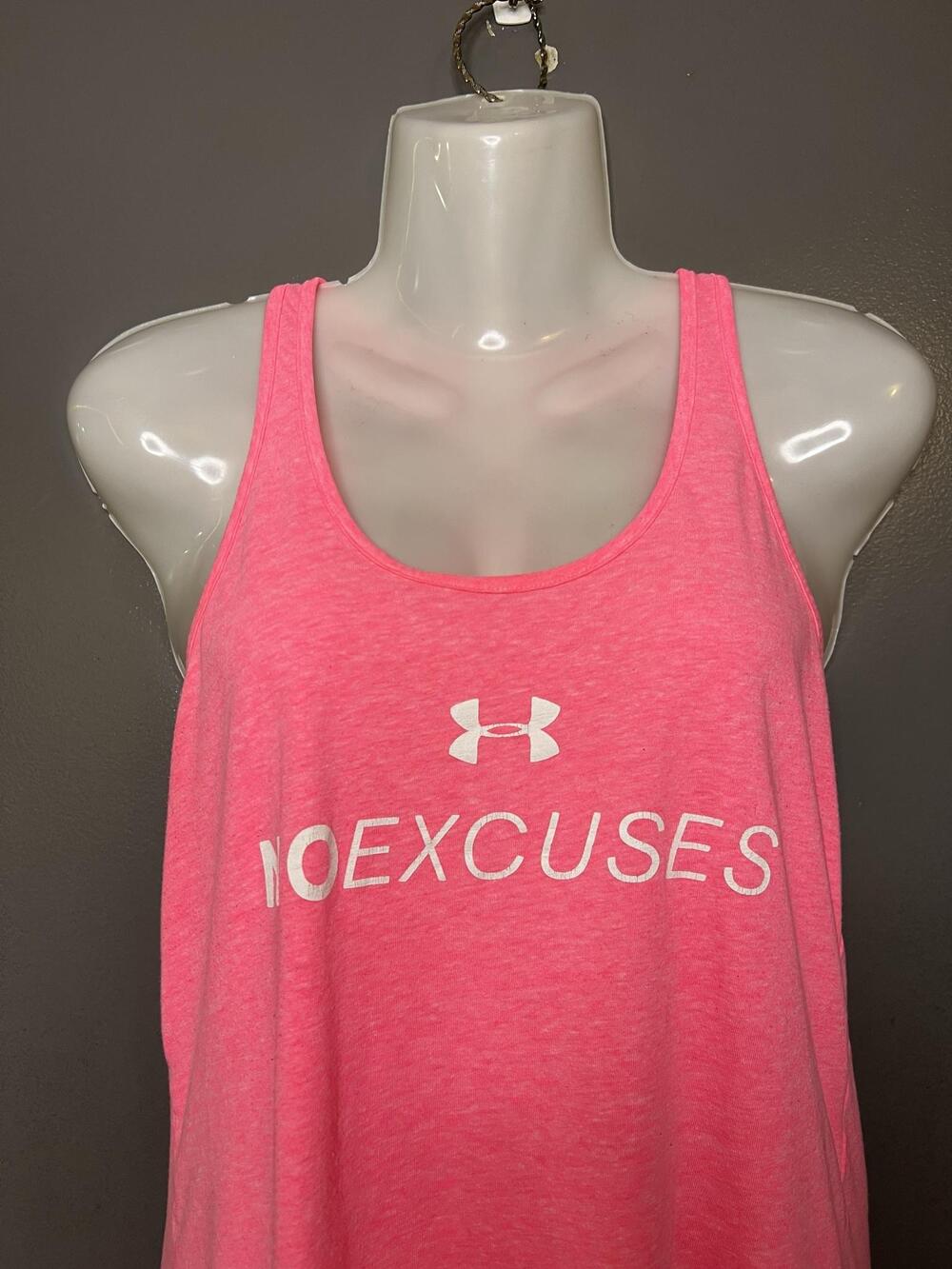 Under Armour Tank Top Womens Medium Pink HeatGear NO EXCUSES Racerback Athletic